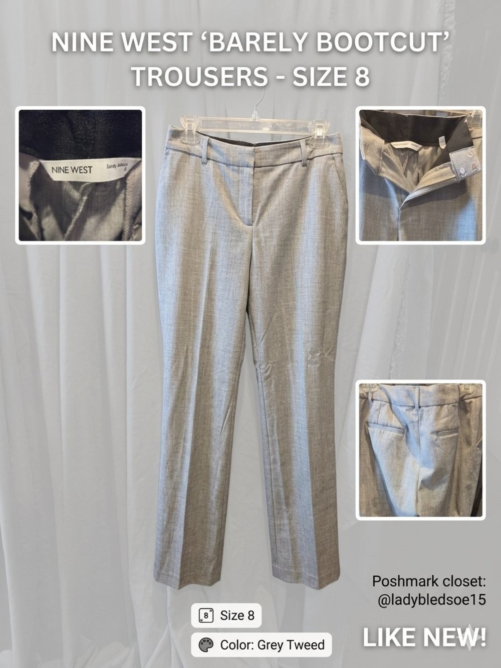 Nine West Grey Tweed Barely Bootcut Pants